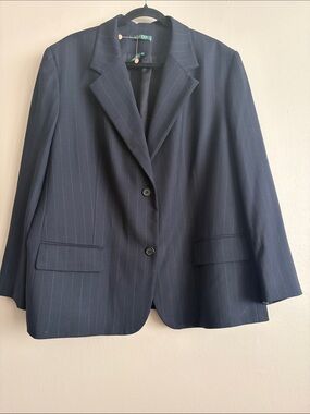 Lauren Ralph Lauren Navy Pinstripe Wool Blazer 20W NWOT
